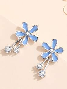 1 对可爱 925 纯银蓝色雏菊森系耳钉，适合女士的礼物