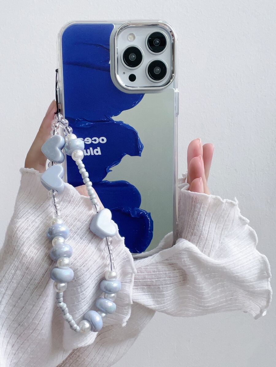 1入組珍珠、雷射雕刻心形吊飾手鏈、手機殼掛繩 - 淺藍色 - 查看 1