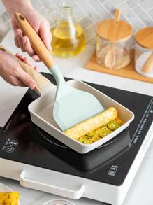 矽膠寬鍋鏟，帶木柄，不沾煎餅，魚，雞蛋，餅乾，煎蛋鏟，靈活適用於不沾鍋（黑色） - 黑色 - 查看 3