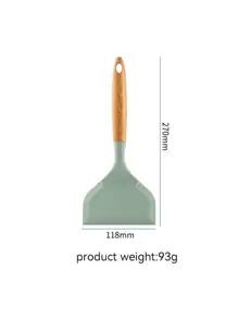 矽膠寬鍋鏟，帶木柄，不沾煎餅，魚，雞蛋，餅乾，煎蛋鏟，靈活適用於不沾鍋（黑色） - 黑色 - 查看 8