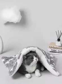 1 chiếc giường cho thú cưng hình ngôi sao và hình chữ nhật màu xám sang trọng có thể tháo rời và giặt được, lót nhiệt, thích hợp cho mèo nhỏ và vừa, thảm ngủ bốn mùa - Xám - Xem 1