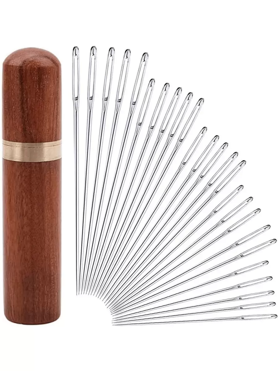 25pcs Large Eye Hand Sewing Needles Set - Cross Stitch, Leather & Embroidery Needles With Wood Needle Case For Easy Storage