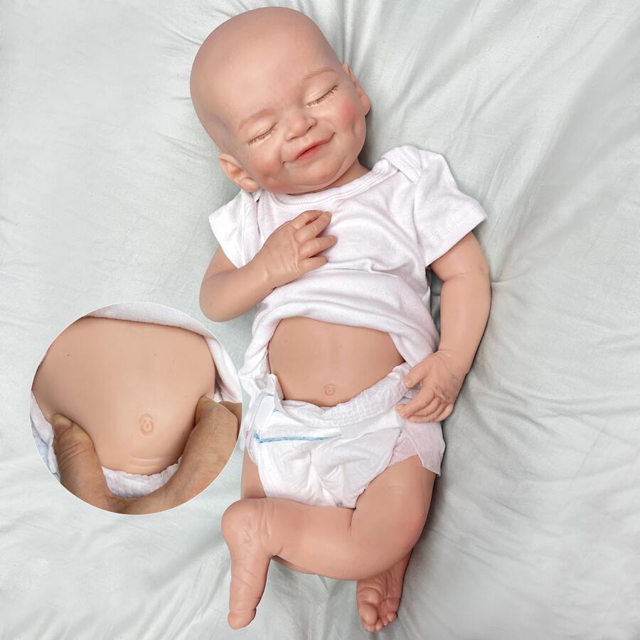18英寸全矽膠重生嬰兒娃娃手工逼真新生嬰兒玩偶3D彩繪嬰兒逼真新生娃娃 - 杏色 - 查看 1