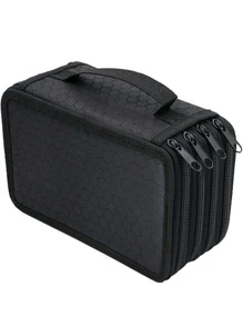 1pc High Capacity Zipper Pens Pencil Case, Multi-Functional Stationery Pencil Pouch, 72 Slots Colored Pencil Case, Portable Pencil Bags With 2 Removable Sleeves,Back To School,School Supplies - Black - View 9