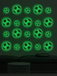 1 pieza Pegatina de pared autoadhesiva de PVC con diseño de fútbol simple de estilo de dibujos animados para decoración de habitación de niños, resistente al agua, brillante en la oscuridad verde, para fans de fútbol, pegatinas, decoración de pared, calcomanía de vinilo para decoración del hogar, artículos de decoración de primavera para refrescar su hogar, pegatinas de decoración Rama