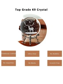 1入組,2.4英寸(60mm)3D內雕刻聖誕小鹿水晶球鎮紙玻璃激光雕刻球帶支撐架家庭裝飾藝術 - 彩色 - 查看 5