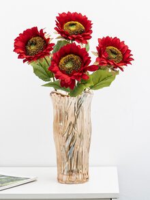 1.人造向日葵花，現代田園簡約北歐風格，用於派對婚禮家居裝飾。 - 紅色 - 查看 5