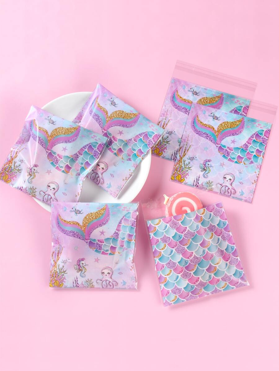 50 件美人鱼派对塑料糖果袋生日海洋主题派对装饰送礼用品、圣诞节情人节 - 彩色 - 查看 1