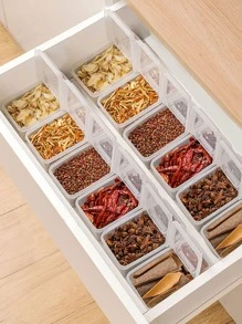 1入/2入/4入/8入組白色單格香料存儲盒，香料盒為八角形，四川胡椒透明香料瓶，保鮮儲物盒，適用於家居廚房 - 白色 - 查看 3