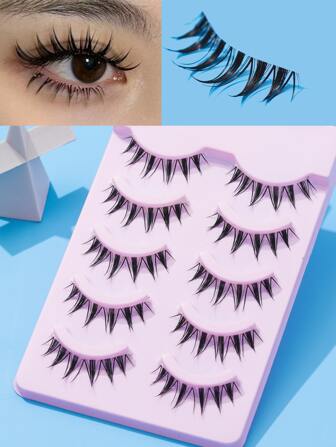 Lösögonfransar för smink, 5 par mangaögonfransar, spetsiga anime-lösögonfransar med naturligt utseende, fluffiga taggiga dockögonfransar, tecknade lösögonfransar, 0,3-1,2 cm