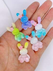 10pcs Assorted Resin Rainbow Rabbit DIY Accessories - Earrings, Hair Clips, Jewelry, Stationery, Phone Cases, Keychains, Charms, Fridge Magnets, Craft Supplies, Includes Double-Sided Adhesive