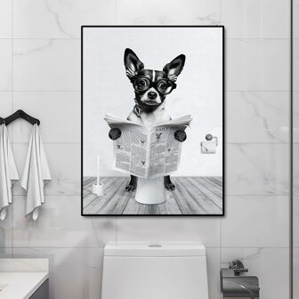 1 件狗狗在厕所里读报纸帆布印刷品墙壁艺术画家居装饰艺术品客厅卧室浴室装饰画无框架