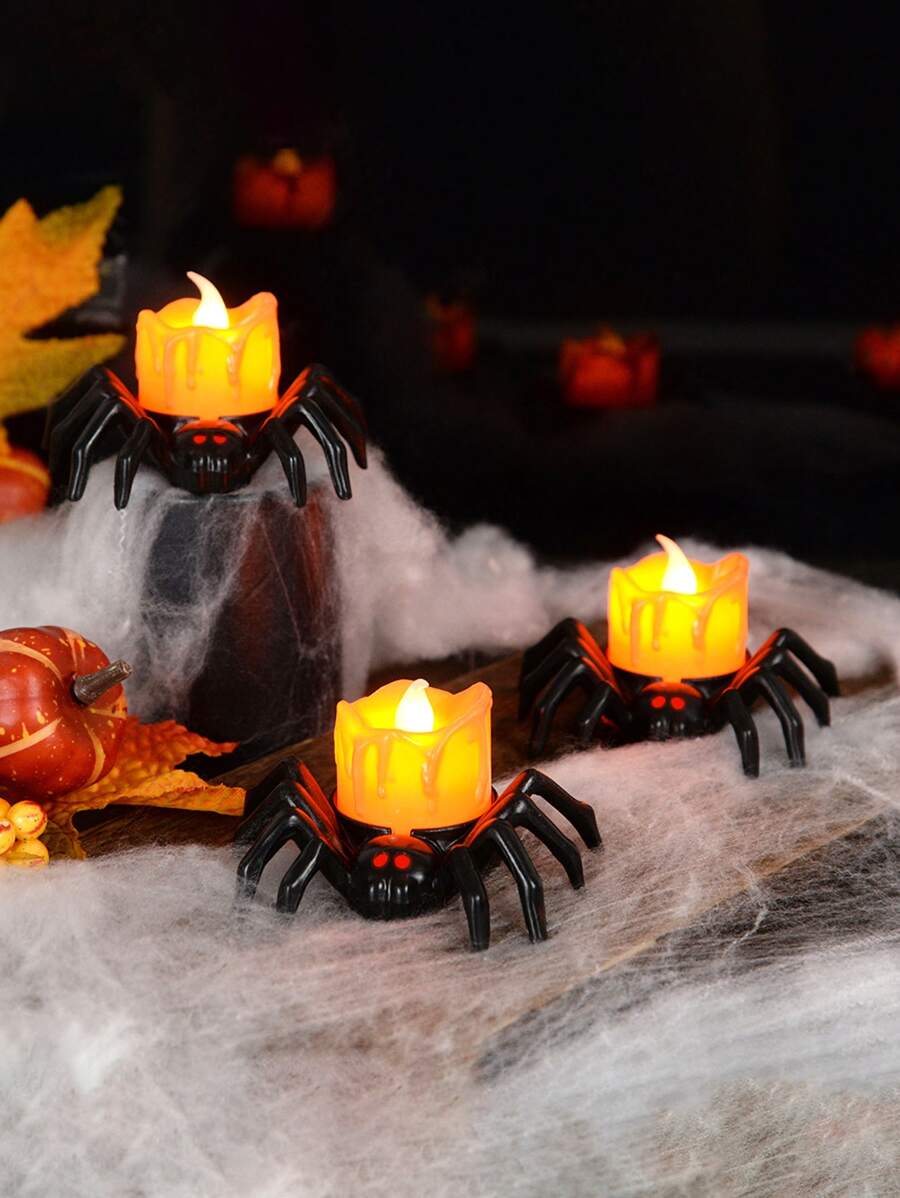 1入組萬聖節裝飾電子蠟燭燈帶幽靈般蜘蛛形狀夜晚燈裝飾用品
