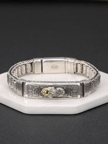 1入組925純銀手工編織珠子和可旋轉裝飾的男士貔貅手鍊-送禮給父親 - 復古銀色 - 查看 7