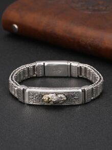 1入組925純銀手工編織珠子和可旋轉裝飾的男士貔貅手鍊-送禮給父親 - 復古銀色 - 查看 2