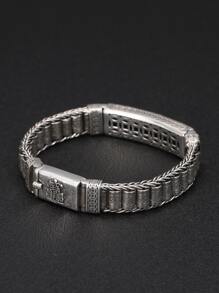 1入組925純銀手工編織珠子和可旋轉裝飾的男士貔貅手鍊-送禮給父親 - 復古銀色 - 查看 6