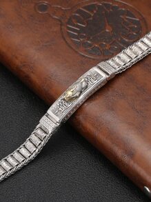 1入組925純銀手工編織珠子和可旋轉裝飾的男士貔貅手鍊-送禮給父親 - 復古銀色 - 查看 4