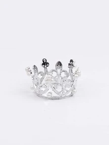 1入組迷你珍珠裝飾皇冠蛋糕裝飾物,公主皇冠裝飾用品適用於生日派對 - 金色 - 查看 8