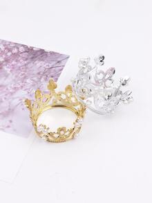 1入組迷你珍珠裝飾皇冠蛋糕裝飾物,公主皇冠裝飾用品適用於生日派對 - 金色 - 查看 2