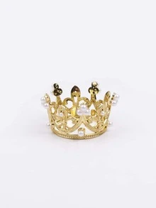 1入組迷你珍珠裝飾皇冠蛋糕裝飾物,公主皇冠裝飾用品適用於生日派對 - 金色 - 查看 9