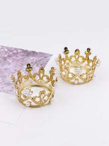 1入組迷你珍珠裝飾皇冠蛋糕裝飾物,公主皇冠裝飾用品適用於生日派對 - 金色 - 查看 3