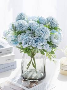 1PC/3PCS 中心装饰人造花、塑料牡丹、绣球、杂项花球、菊花束、婚礼装饰、新娘手捧花、DIY 花环材料、门楣装饰、家居、卧室、餐厅、花瓶装饰、情人节、新年、校园、开学季装饰、秋季户外花园 - 淺藍色 - 查看 4