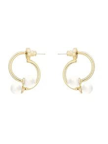 Double C Design Faux Pearl Earrings, 18k Gold Color Plated With Fine S925 Sterling Silver, Elegant And Fashionable Women's Ear Jewelry - Gold - View 2