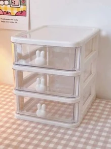 1 Peça Transparente Mini Escrivaninha Plástico Caixa De Arrumação De Gavetas Com Em Forma De Coelho Suprimentos De Escritório & Escola Organizador - Branco - Visão 2