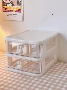 1 Peça Transparente Mini Escrivaninha Plástico Caixa De Arrumação De Gavetas Com Em Forma De Coelho Suprimentos De Escritório & Escola Organizador - Branco - Visão 1