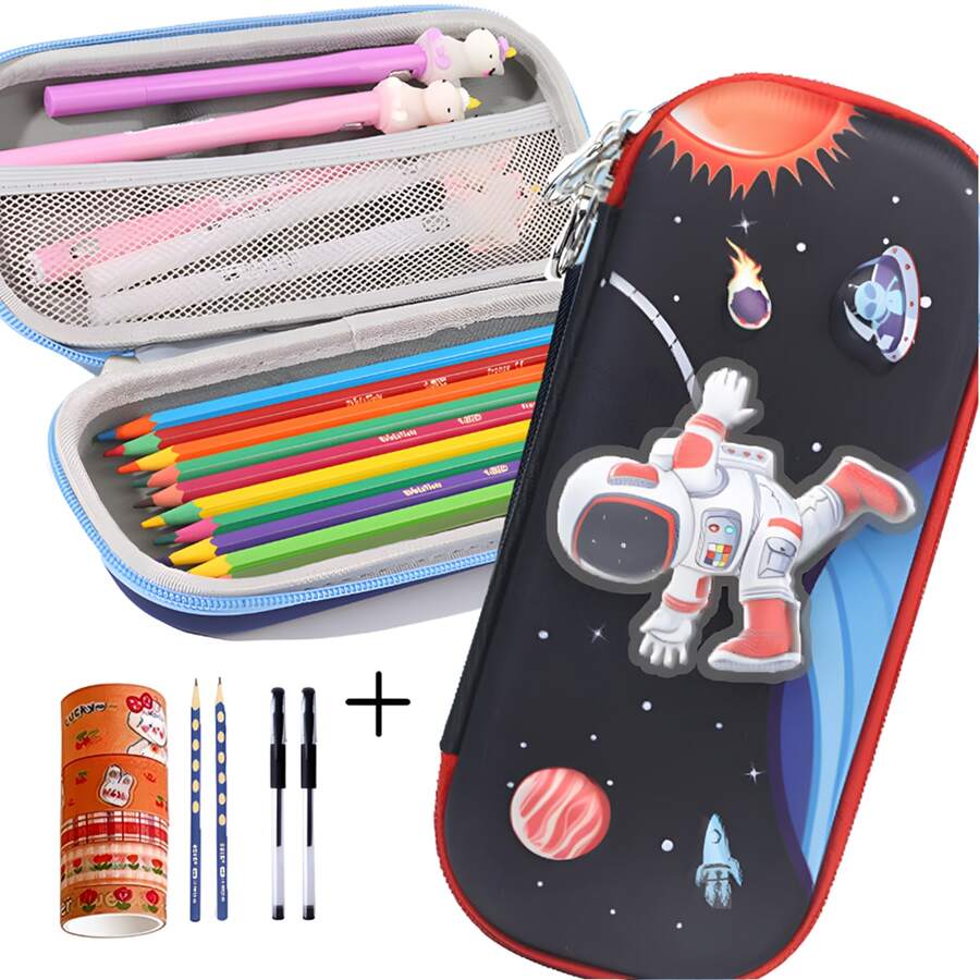 Lapiceras Estuches Escolares De 3d Lápices Para Niños 4pcs - Negro - Ver 1