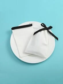 10 piezas + blanco con cordón Bolsas con negro hilo con Bisutería logo - Blanco - Ver 4