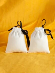 10 piezas + blanco con cordón Bolsas con negro hilo con Bisutería logo - Blanco - Ver 1