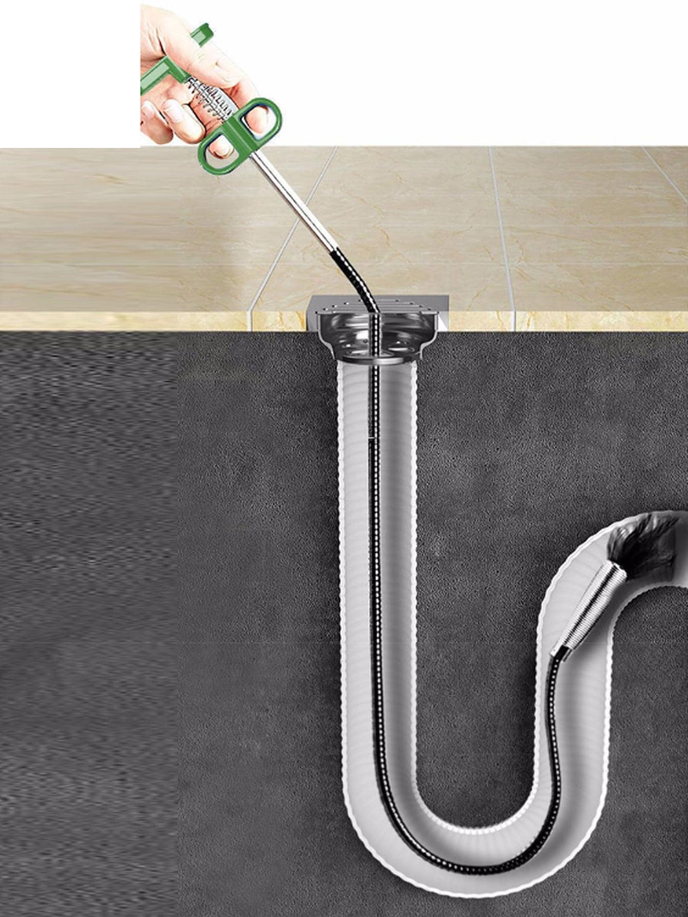 1 pc Sewer Pipe Unblocked Snake Spring Pipe Dredging Tool Kitchen Bathroom Sewer Cleaning Tool Kitchen Accessories - Green - View 1