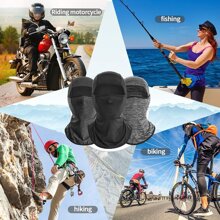 1pc Women's Solid Color Breathable Outdoor Cycling Full Face Mask, Windproof & Uv Protection Balaclava For Motorcycle - Black - View 2