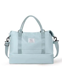 旅行行李袋、運動手提包、帶有手推輪套的體育健身行李袋,肩帶的週末過夜袋,帶濕袋和鞋格,面向女性旅遊/商務/禮物/健身,大型分娩醫院袋,附化妝包 - 淺藍色 - 查看 4