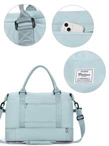 旅行行李袋、運動手提包、帶有手推輪套的體育健身行李袋,肩帶的週末過夜袋,帶濕袋和鞋格,面向女性旅遊/商務/禮物/健身,大型分娩醫院袋,附化妝包 - 淺藍色 - 查看 8