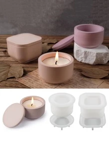 方形蠟燭罐矽膠模具，水泥模具，圓形混凝土蠟燭杯模具，儲物盒石膏模具，環氧樹脂儲物罐模具 - 白色 - 查看 8