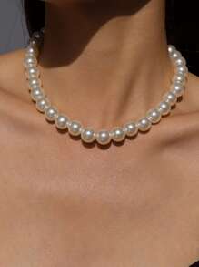 1 Miếng Số lớn Ngọc trai Giả Lễ hội Dây chuyền , Linh hoạt - trắng - Xem 3