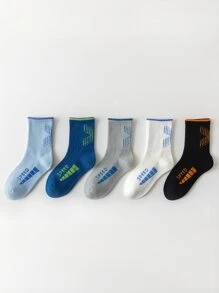 5 đôi tất thể thao thoáng khí in chữ "SPEED" cho trẻ em, màu ngẫu nhiên, dài đến bắp chân, dành cho bé trai và bé gái, mùa xuân/thu (3-8 tuổi, 8-12 tuổi) - Nhiều màu - Xem 3