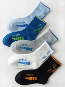 5 đôi tất thể thao thoáng khí in chữ "SPEED" cho trẻ em, màu ngẫu nhiên, dài đến bắp chân, dành cho bé trai và bé gái, mùa xuân/thu (3-8 tuổi, 8-12 tuổi) - Nhiều màu - Xem 2