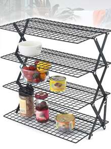 1pc Four-layer Outdoor Camping Table & Iron Art Storage Shelf & Portable Picnic Rack With Foldable Design - màu đen - Xem 3