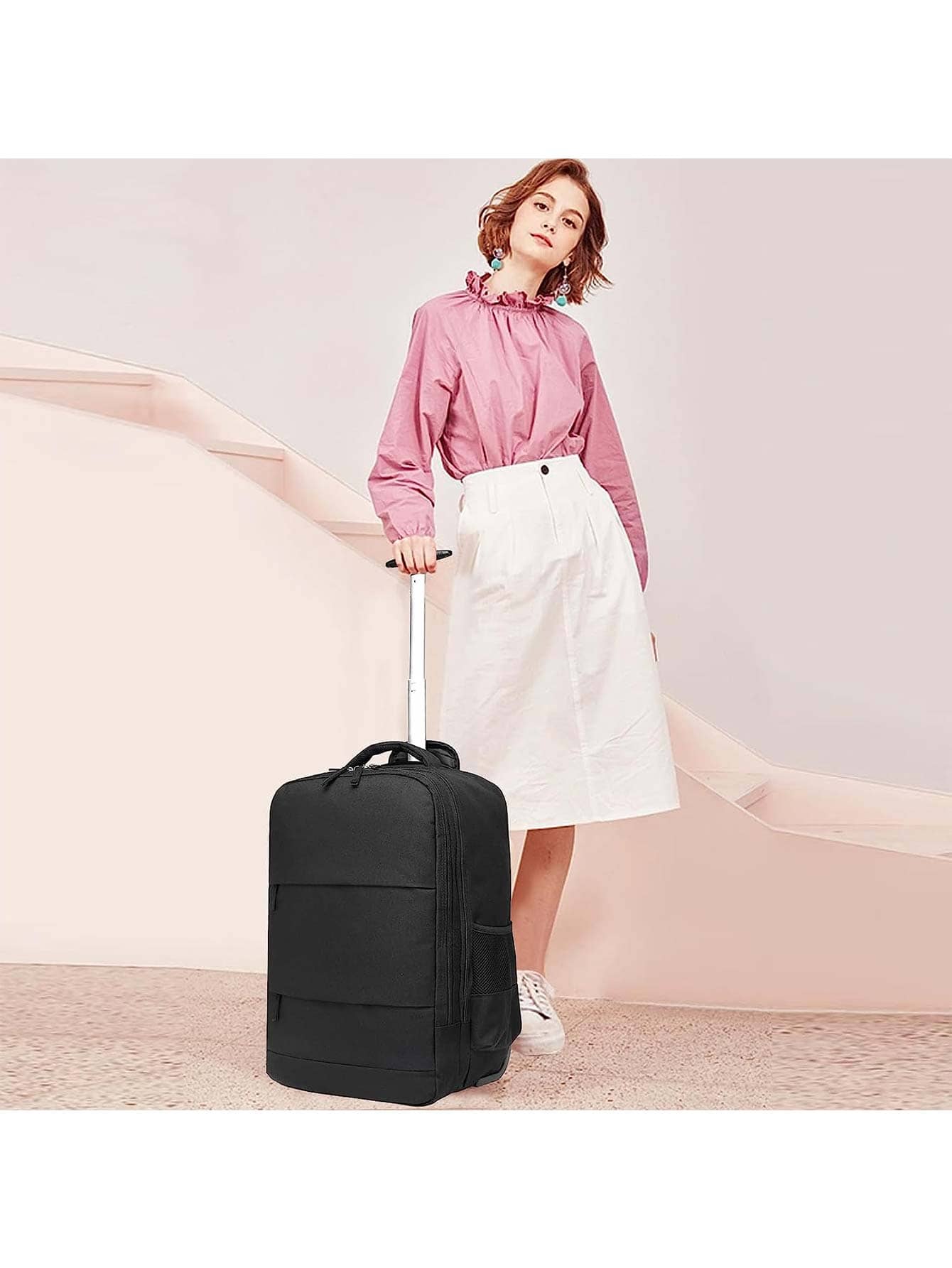 Rolling Backpack,Travel Backpack With Wheels Roller Backpack Wheeled Laptop Backpack Business Backpack Carry On Backpack Flight Approved Fits 17 Inch Laptop Backpack With Wheels For Women Men-Black International Women's Day - Black - View 1