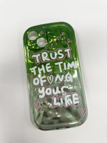 日韓 Ins 風格個性綠色英文文字全覆蓋保護殼兼容蘋果 Iphone 14promax、Iphone 13、Iphone 12、Iphone 11 - 綠色 - 查看 1