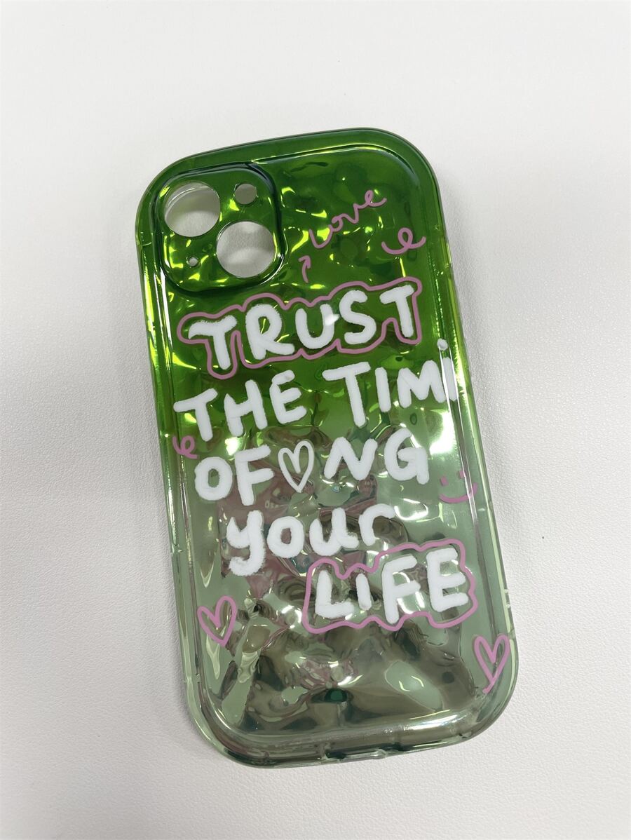 日韓 Ins 風格個性綠色英文文字全覆蓋保護殼兼容蘋果 Iphone 14promax、Iphone 13、Iphone 12、Iphone 11 - 綠色 - 查看 1