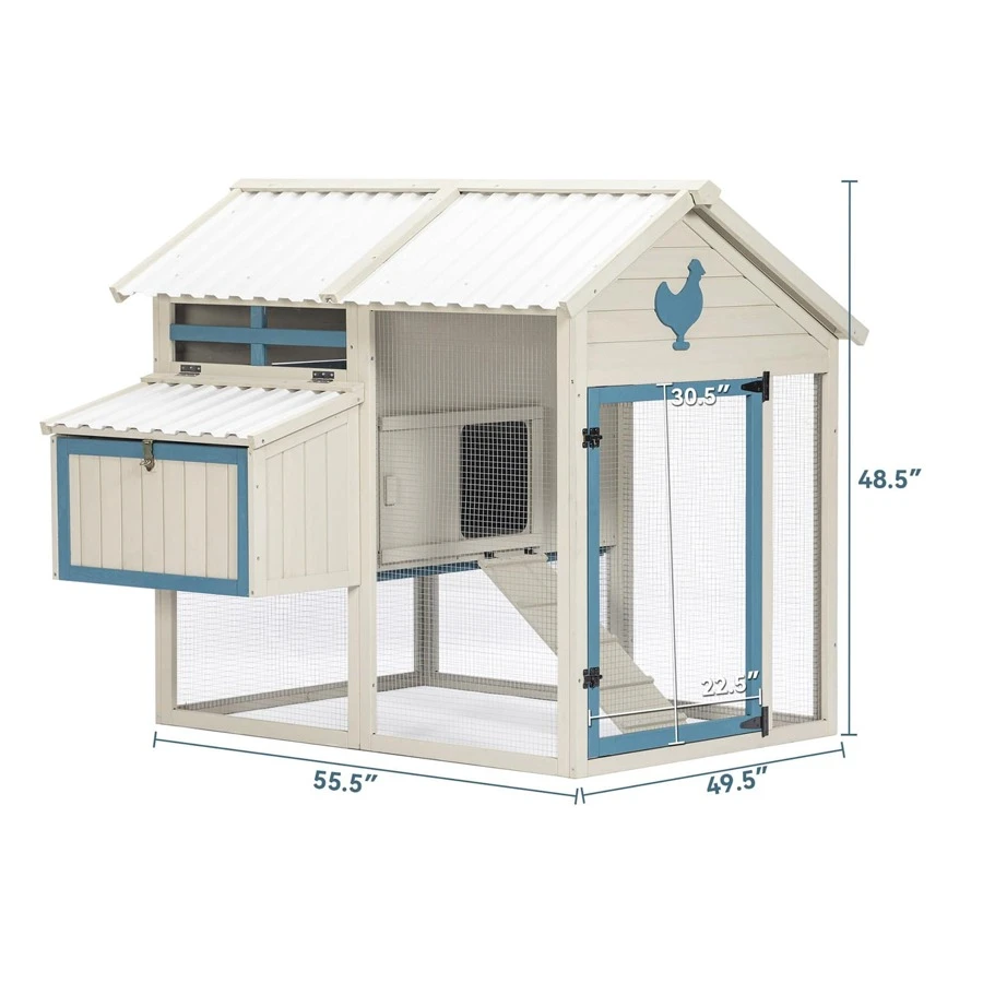 Outdoor Chicken Coop with Waterproof PVC Roof, Outdoor Chicken Coop with Removable Bottom for Easy Cleaning,Large Space Coop Suitable for 6-8 Chickens - White - View 1