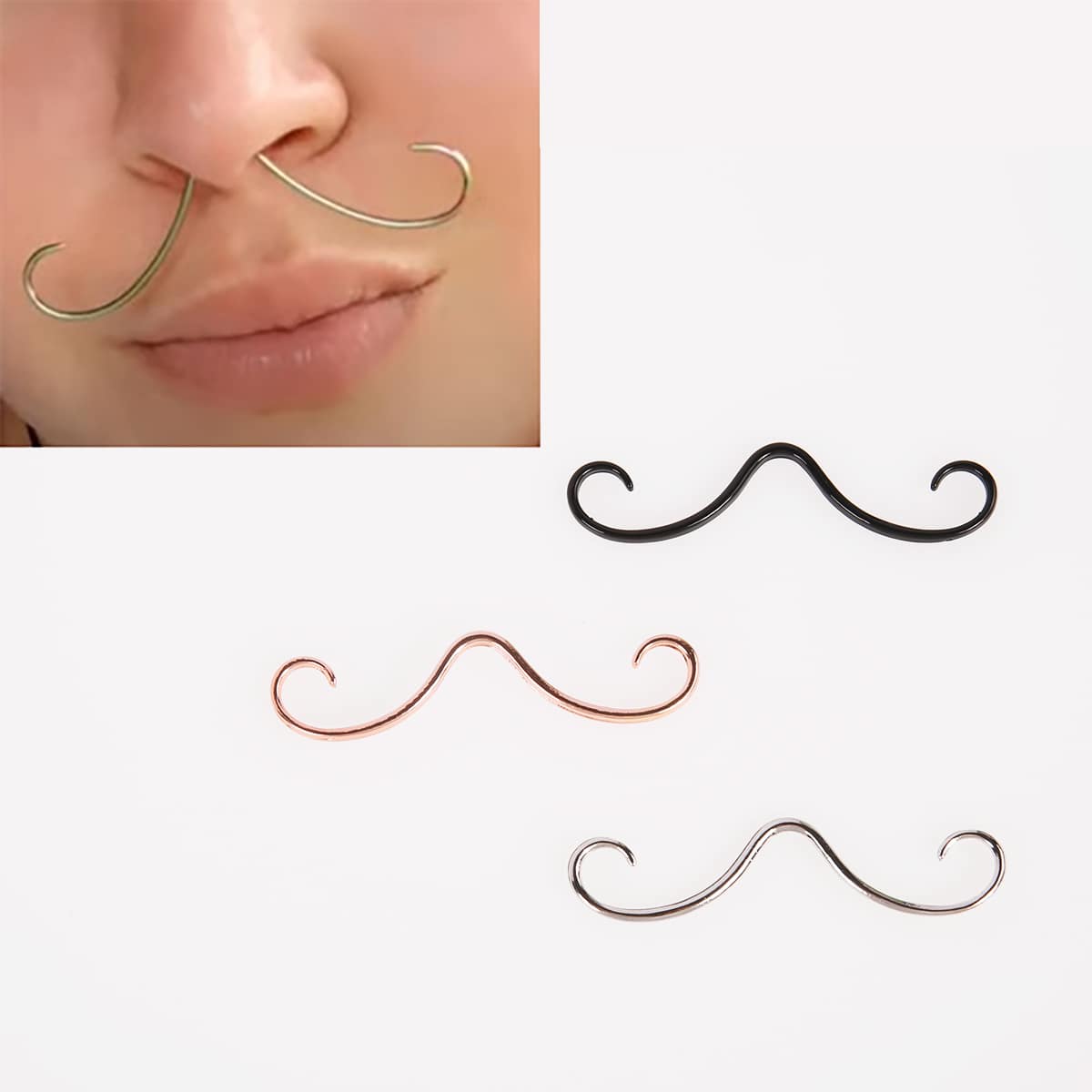 1pc New Style Mini Moustache Septum Piercing Simple Women Nose Stud - Multicolor - View 1