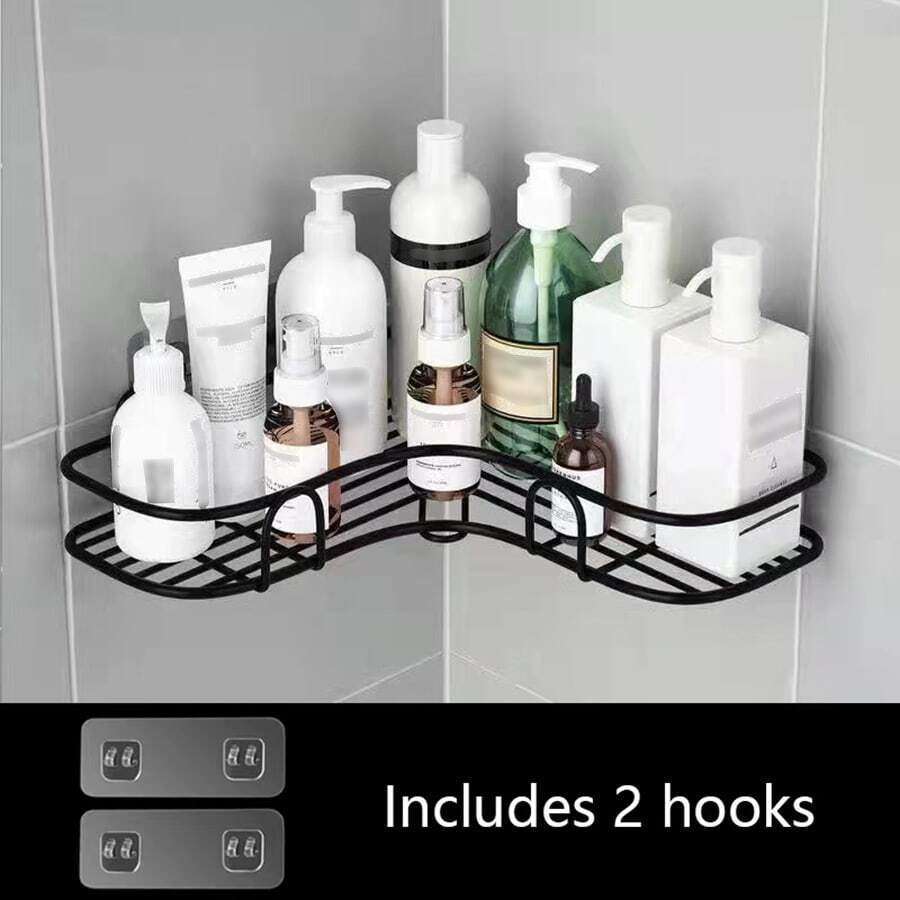 Bathroom Right Angle Storage Rack, No Drilling Required, Black - Black - View 1