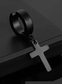 3 件不锈钢无耳洞假耳环十字架吊坠耳骨夹时尚男士耳夹耳骨耳钉 - 3 件裝十字耳夾 - 查看 2