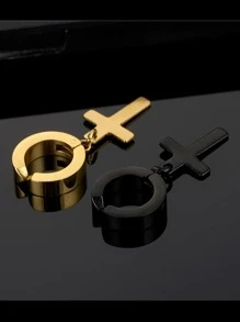 3 件不锈钢无耳洞假耳环十字架吊坠耳骨夹时尚男士耳夹耳骨耳钉 - 3 件裝十字耳夾 - 查看 5