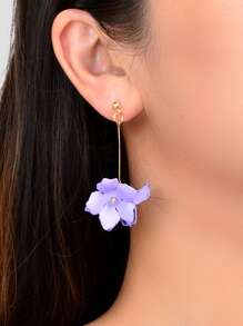 2 Miếng Đúng mốt Tím Hoa Vật rủ xuống Hoa tai - Màu tím - Xem 3